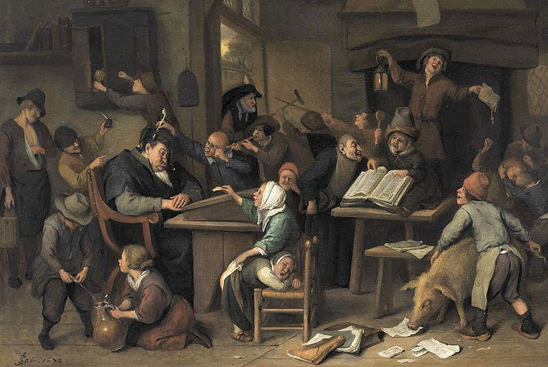 Jan Steen A school class with a sleeping schoolmaster, oil on panel painting by Jan Steen, 1672 Spain oil painting art